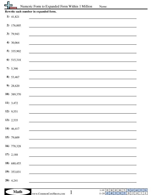 Converting Forms Worksheets - Numeric Form to Expanded Form Within 1 Million  worksheet